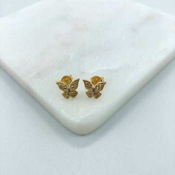 18K Gold Layered Oro Laminado Bow Design Push Back Earrings 21.0611